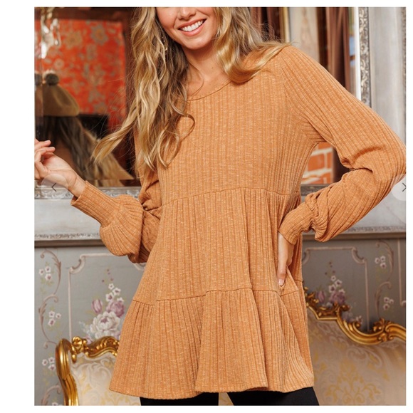 #18 Solid knit fabric boho babydoll top - Picture 6 of 7